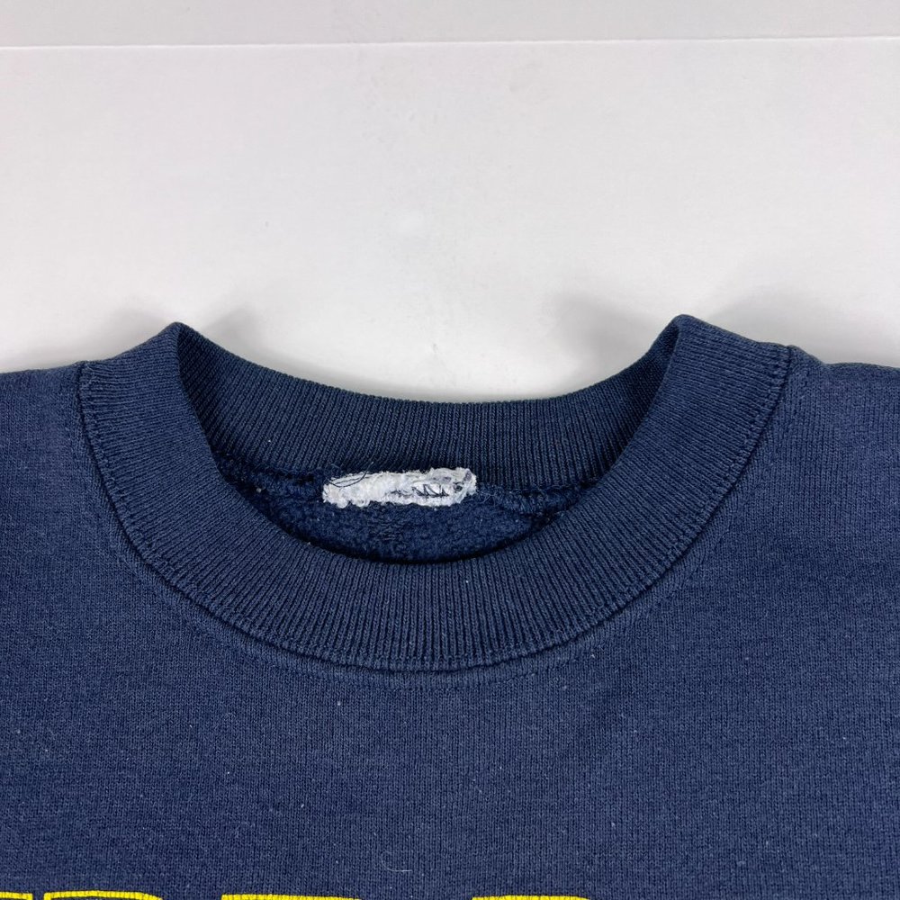 VTG NCAA Notre Dame Fightin Irish Sweatshirt Large Blue Faded Stained Crewneck - Picture 9 of 15